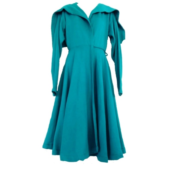 Vintage Dresses & Skirts - Vintage 80's Norma Kamali Teal Fleece Wrap Dress